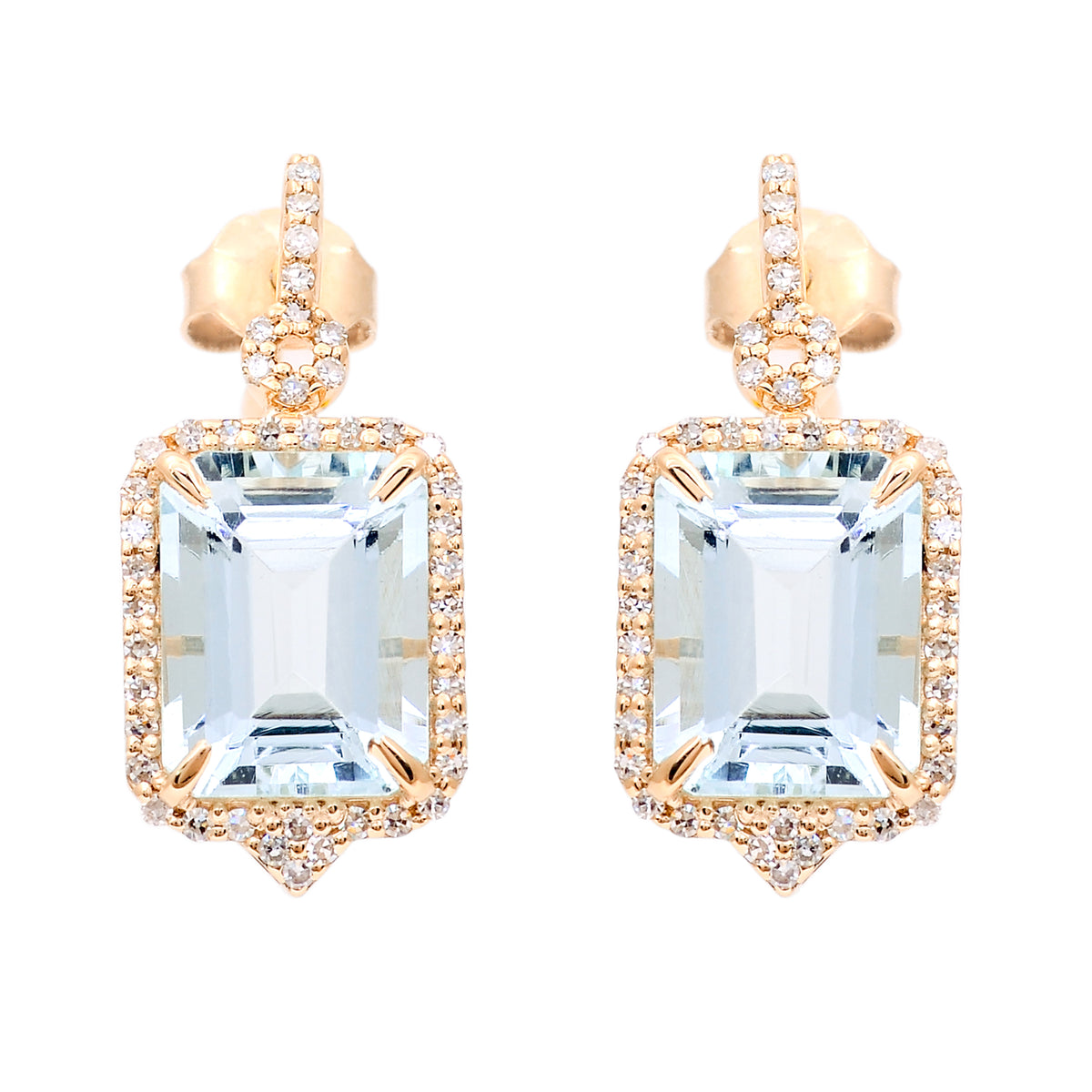 4.82 Ct Octagon Step Cut Natural Aquamarine 14K Gold Earrings