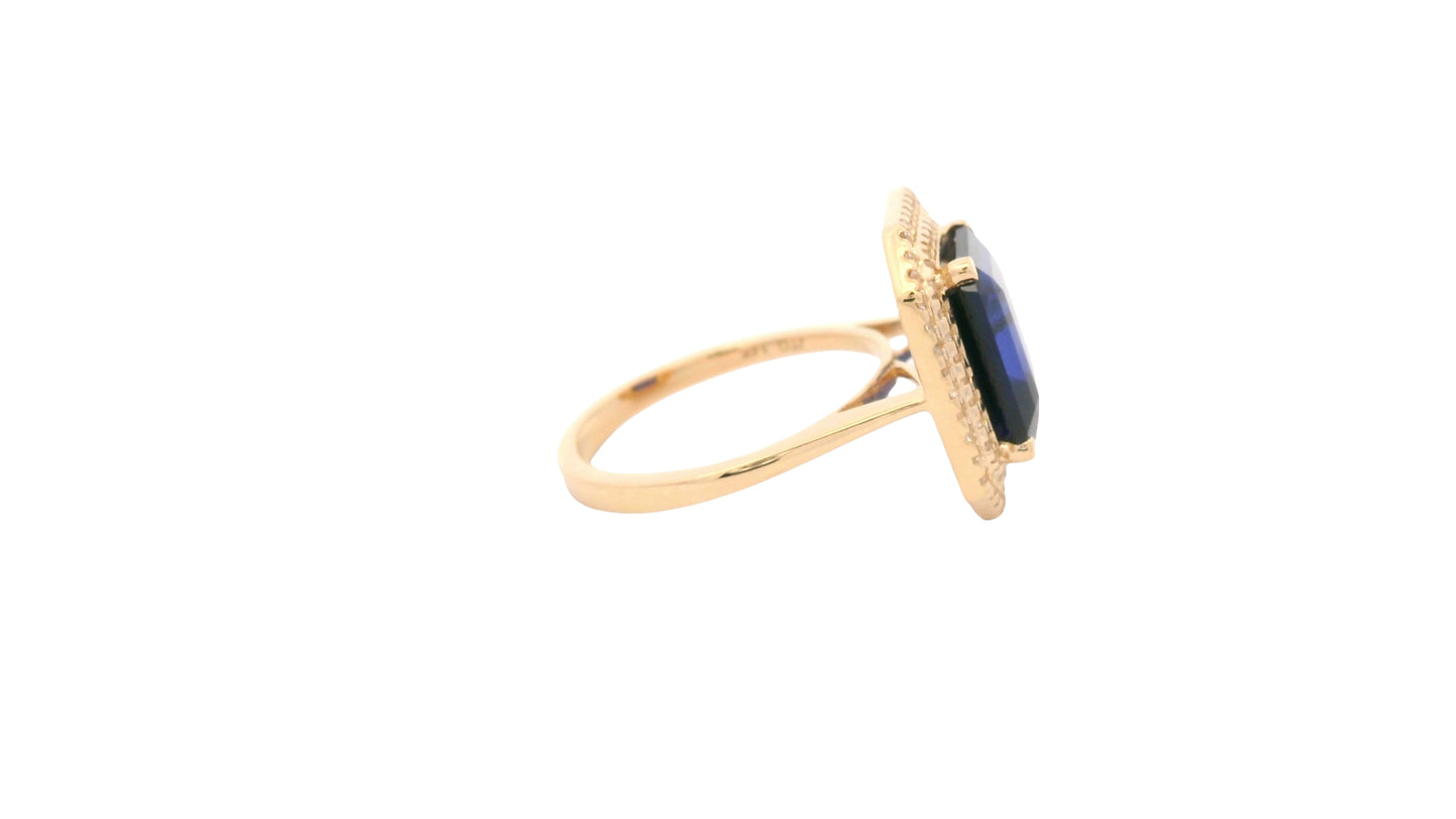 6.32 Ct Octagon Lab Grown Sapphire 14K Gold Ring