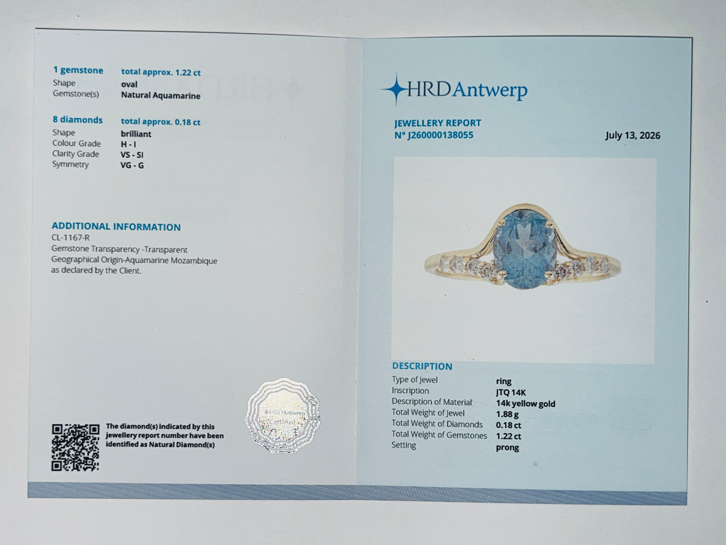 1.40 Ct Pear Natural Aquamarine 14K Gold Ring