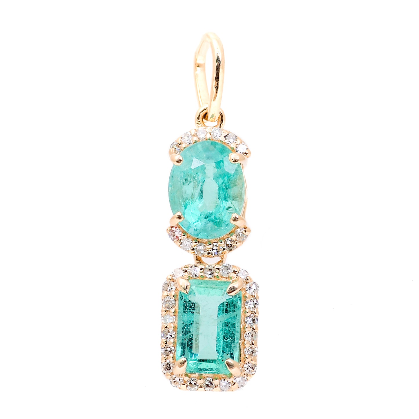1.46 Ct Octagon Step Cut, Oval Mixed Cut Natural Emerald 14K Gold Pendant