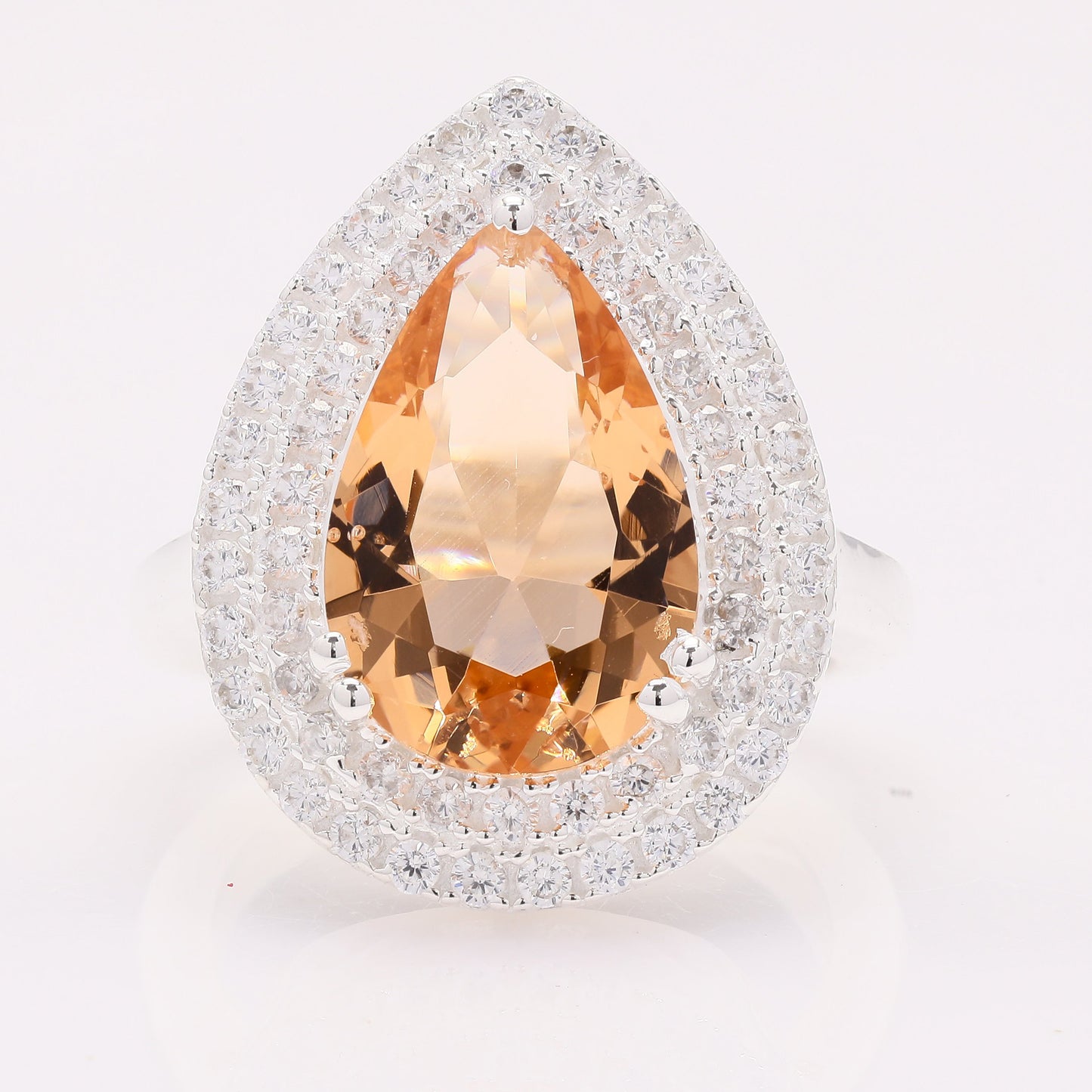 5.77 Ct Pear Created Morganite 925 Silver Ring