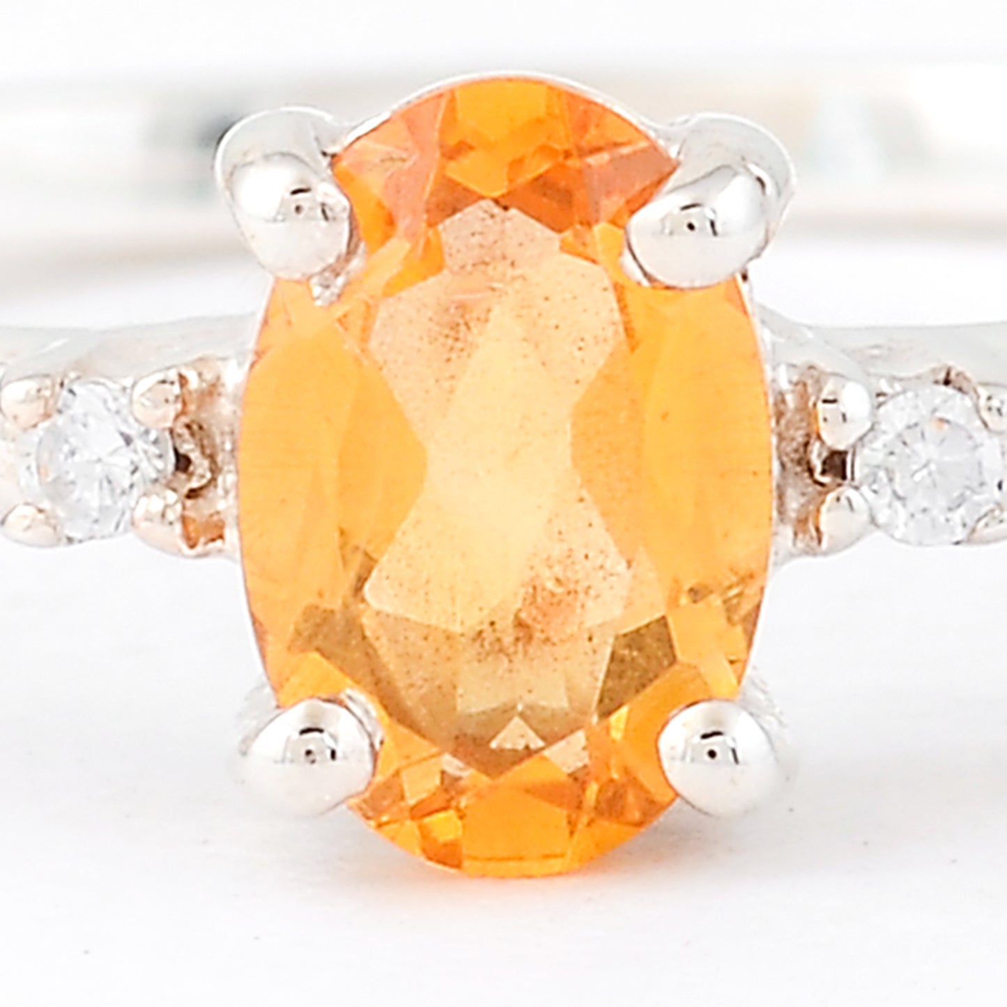 0.48 Ct Oval Citrine, Cubic Zirconia, 925 Sterling Silver Ring