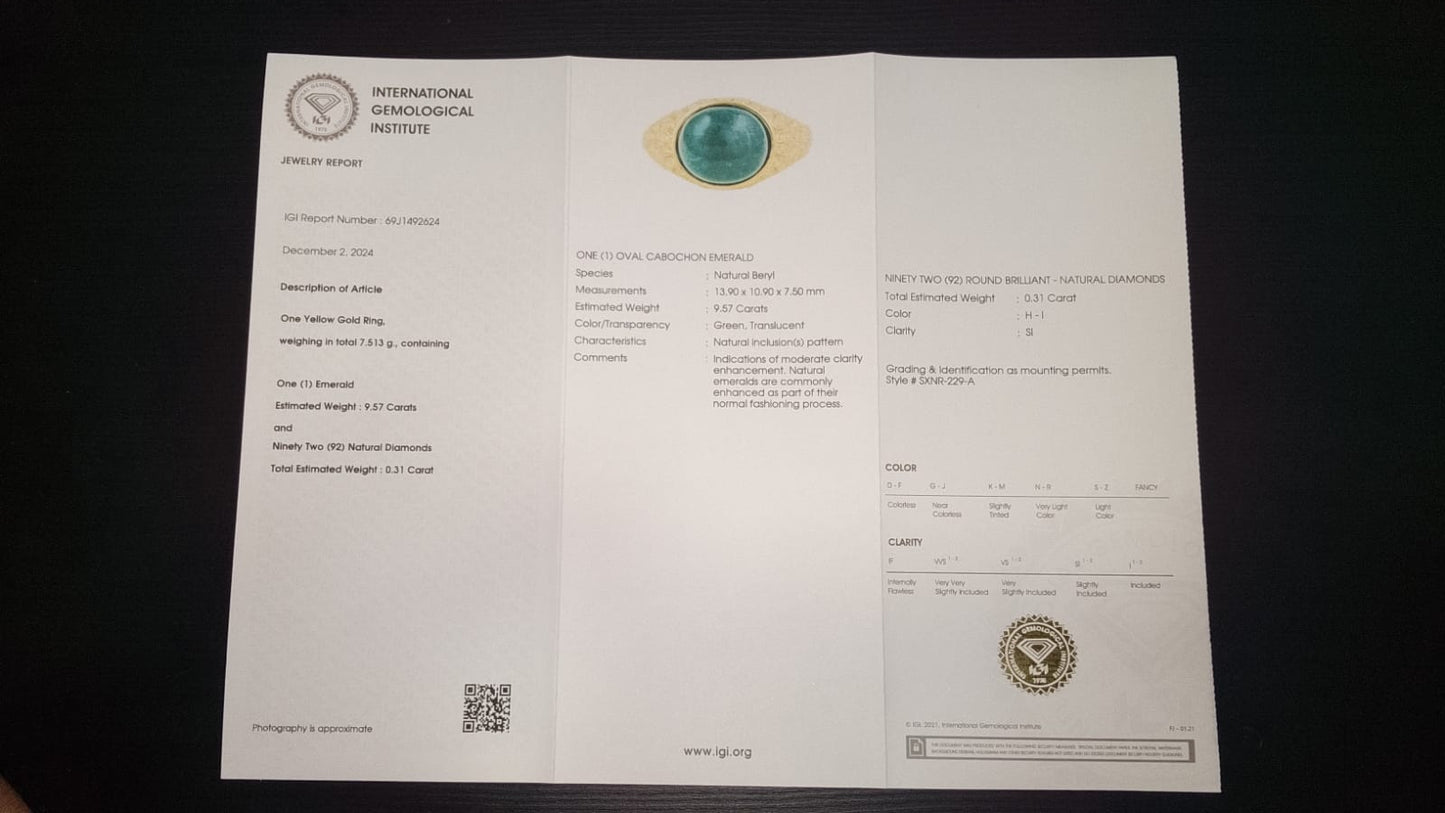 9.88 Carat Natural Beryl Emerald 14K Gold Ring