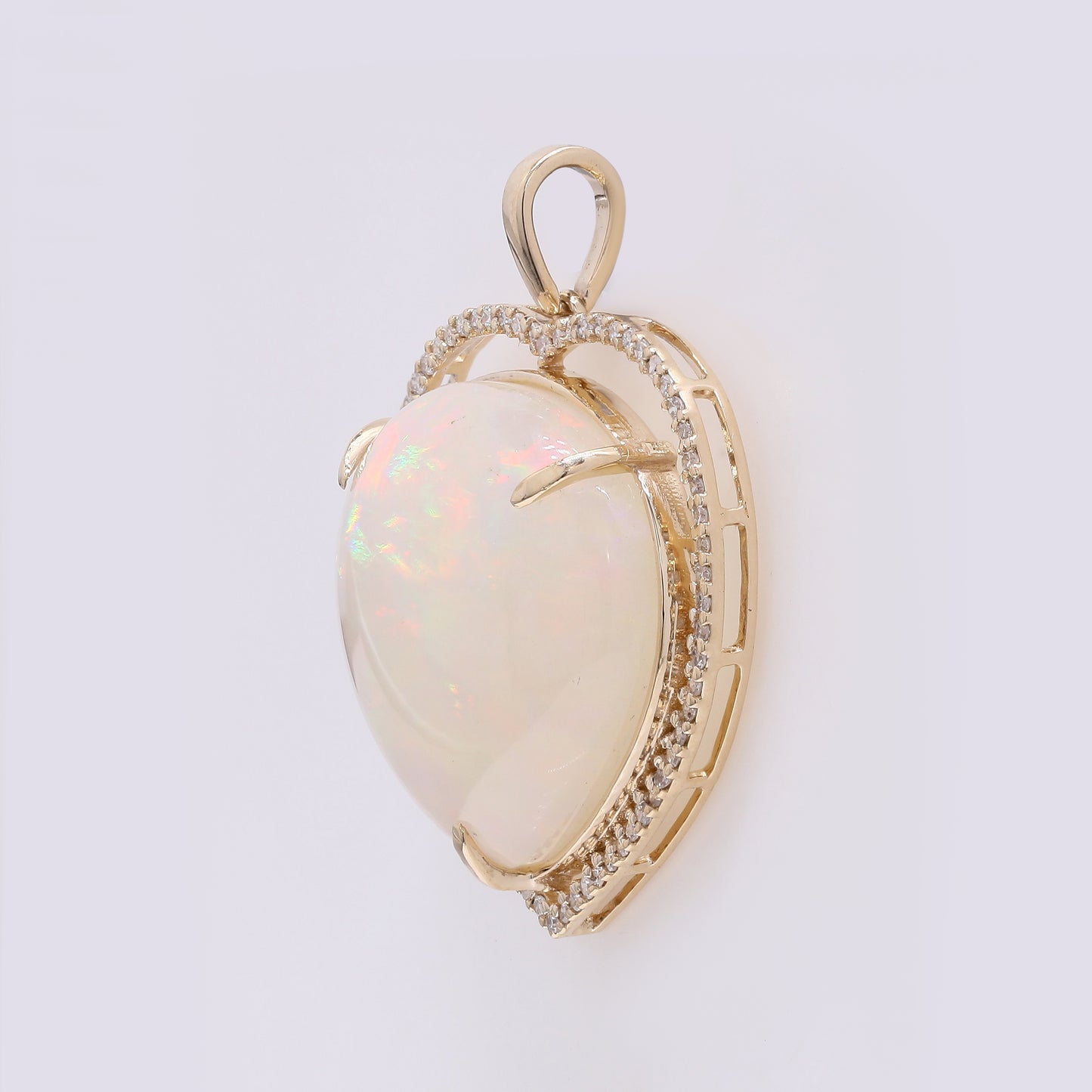 14.98 Ct Pear Cabochon Natural Opal 14K Gold Pendant