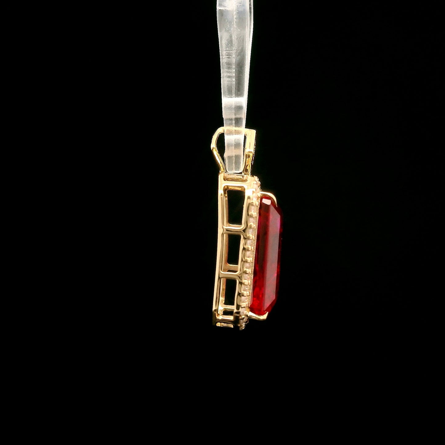5.95 Ct Emerald Cut Lab Grown Ruby 14K Gold Pendant