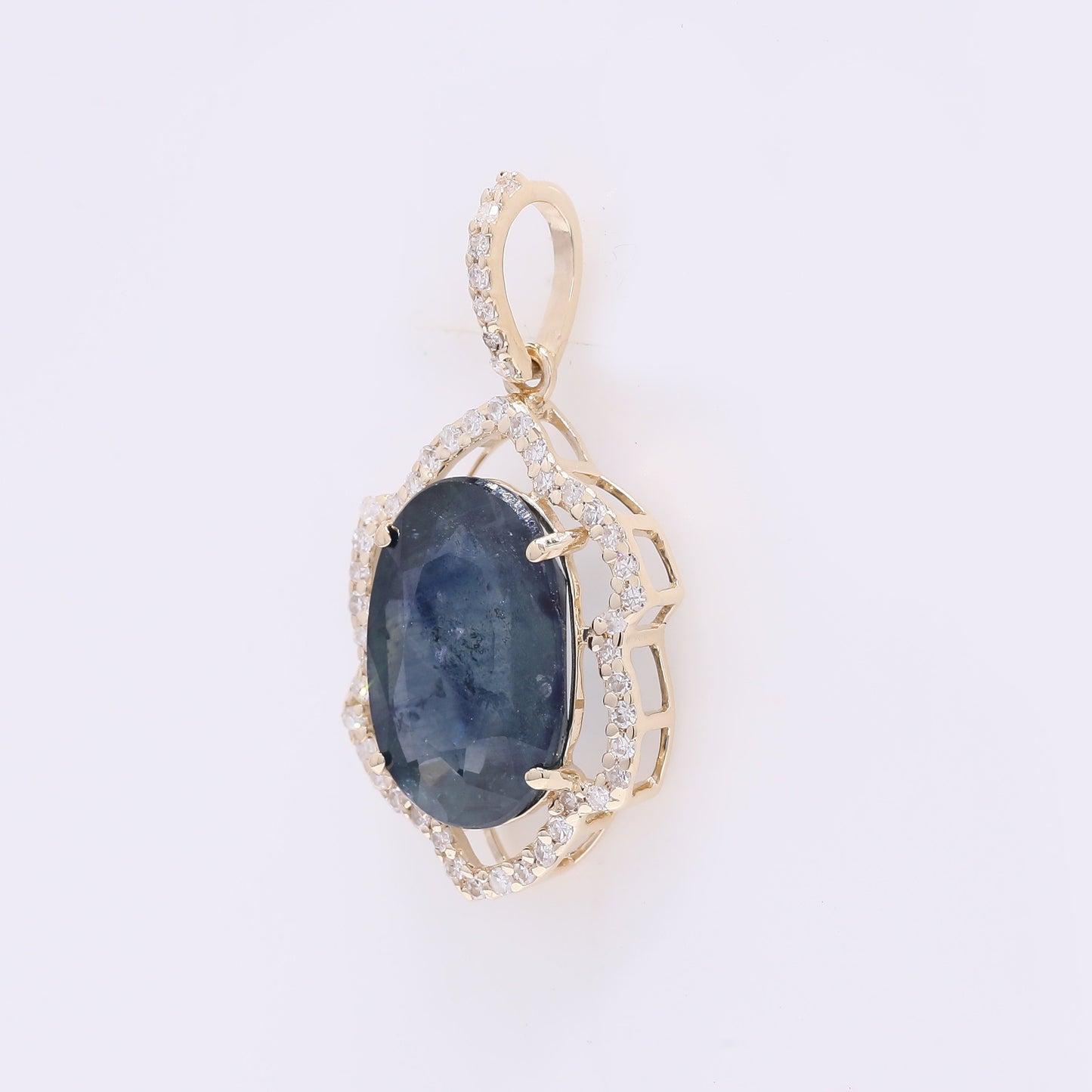 3.34 Ct Oval Mixed Cut Natural Sapphire 14K Gold Pendant