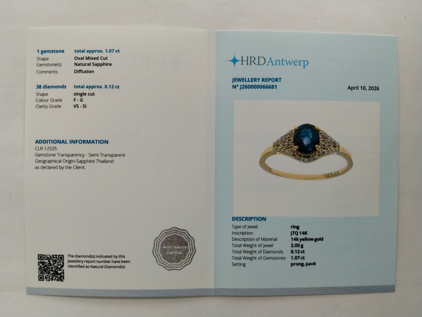 1.19 Ct Oval Mixed Cut Natural Sapphire 14K Gold Ring