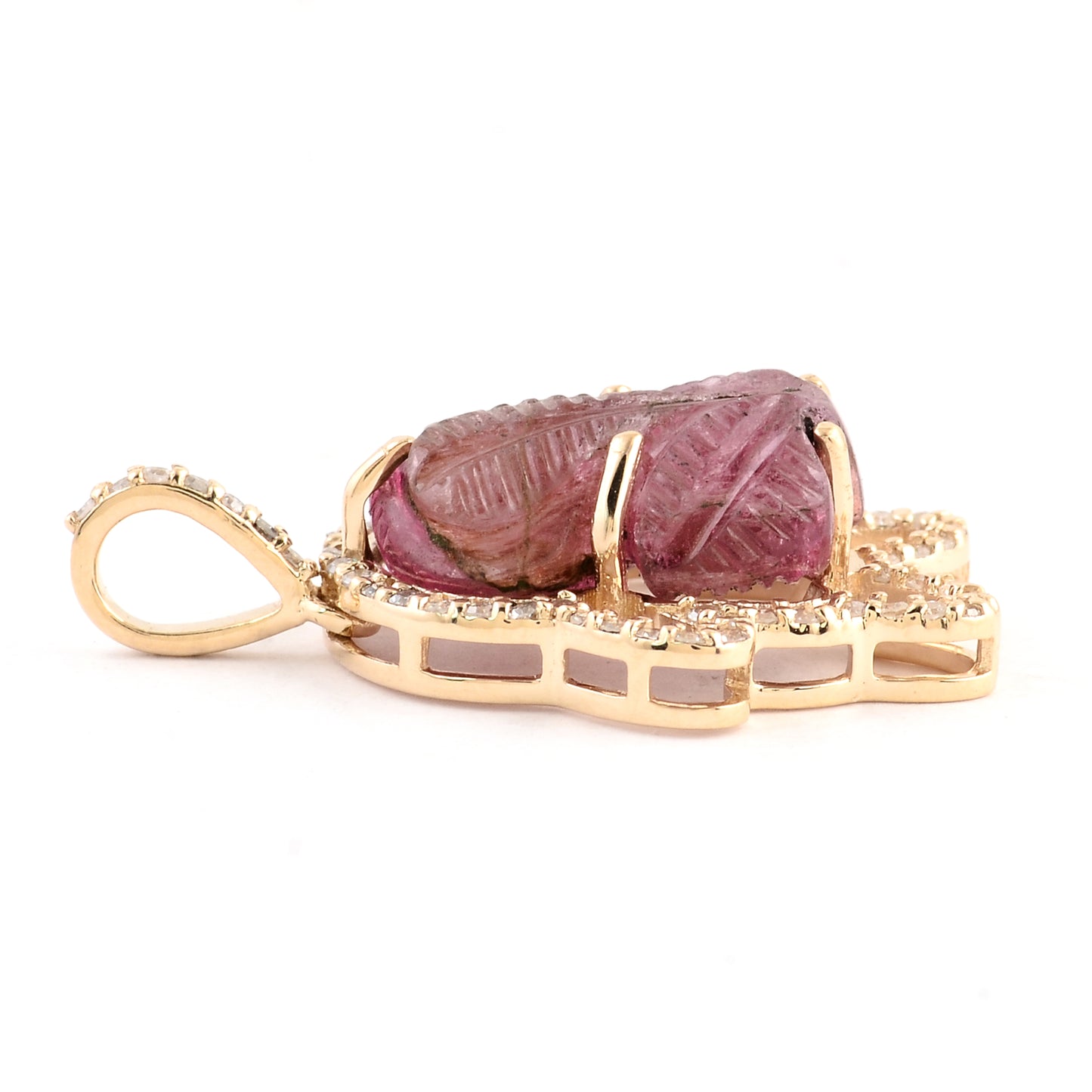 3.60 Ct Fancy Carving Natural Tourmaline 14K Gold Pendant