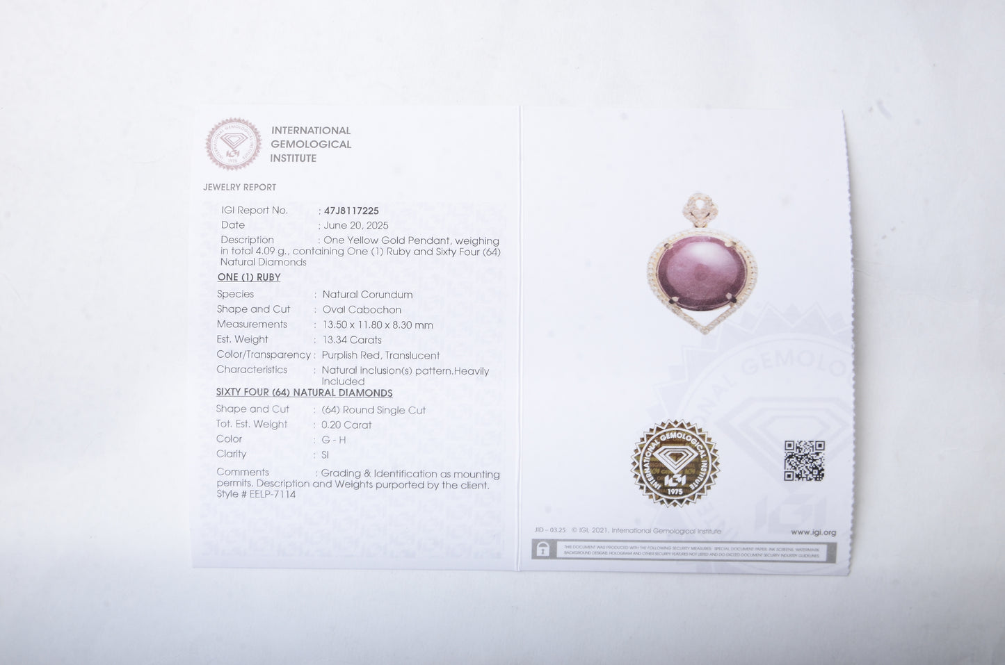 13.54 Ct Oval Cabochon Natural Corundum Ruby 14K Gold Pendant
