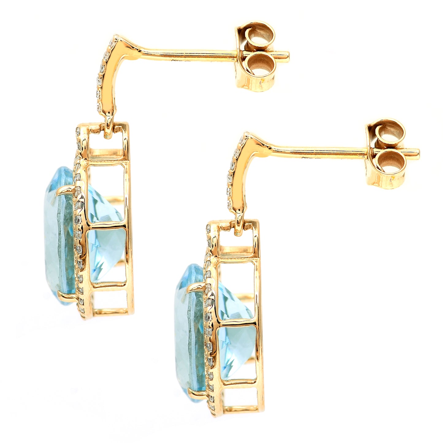 5.31 Ct Oval Mixed Cut Natural Aquamarine 14K Gold Earrings
