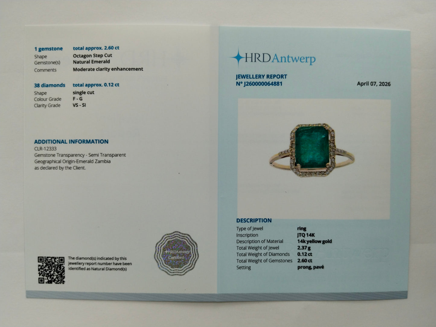 2.72 Ct Octagon Step Cut Natural Emerald 14K Gold Ring