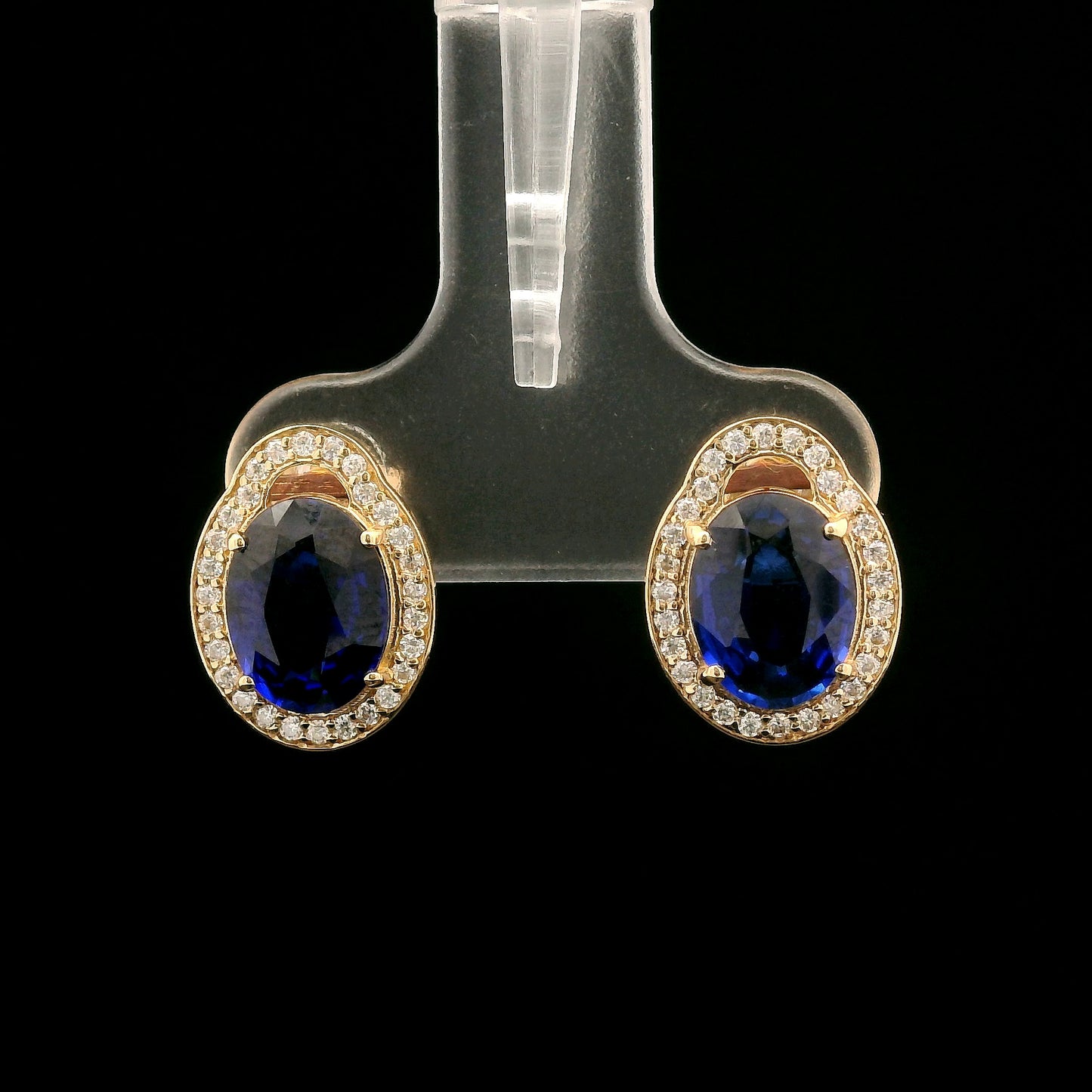 3.49 Ct Oval Mixed Cut Lab Grown Sapphire 14K Gold Earrings