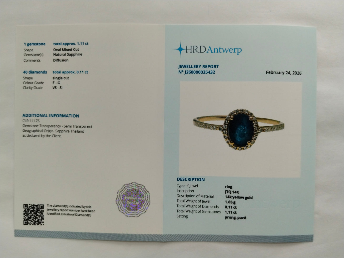 1.22 Ct Oval Mixed Cut Natural Sapphire 14K Gold Ring