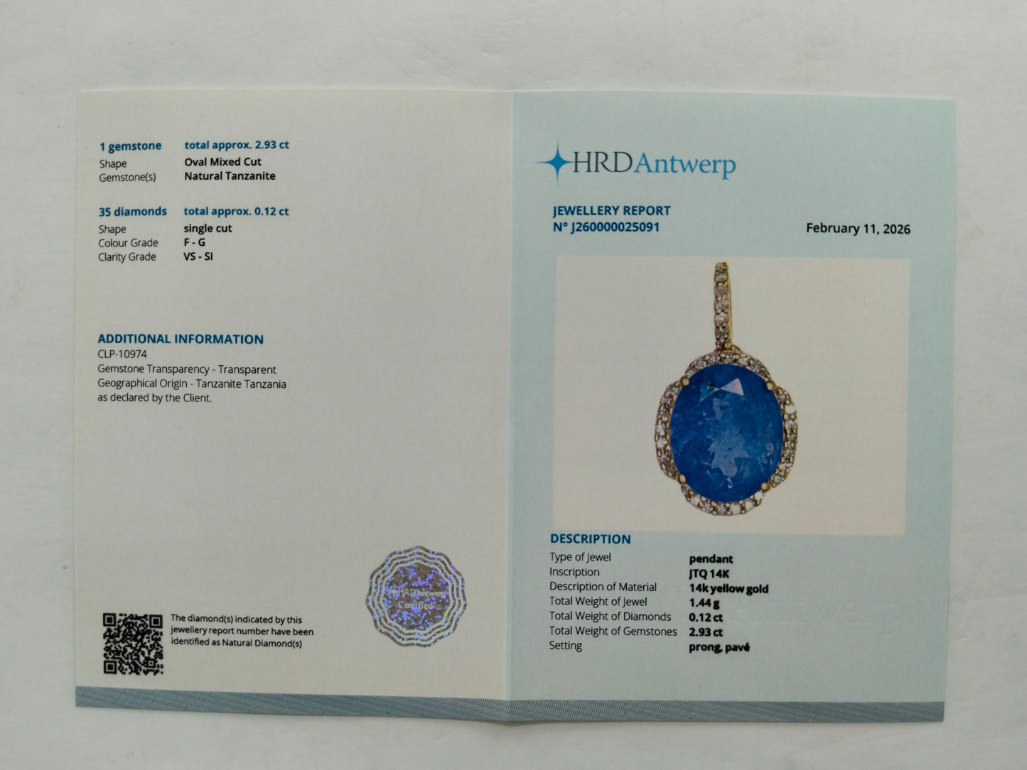 3.05 Ct Oval Mixed Cut Natural Tanzanite 14K Gold Pendant
