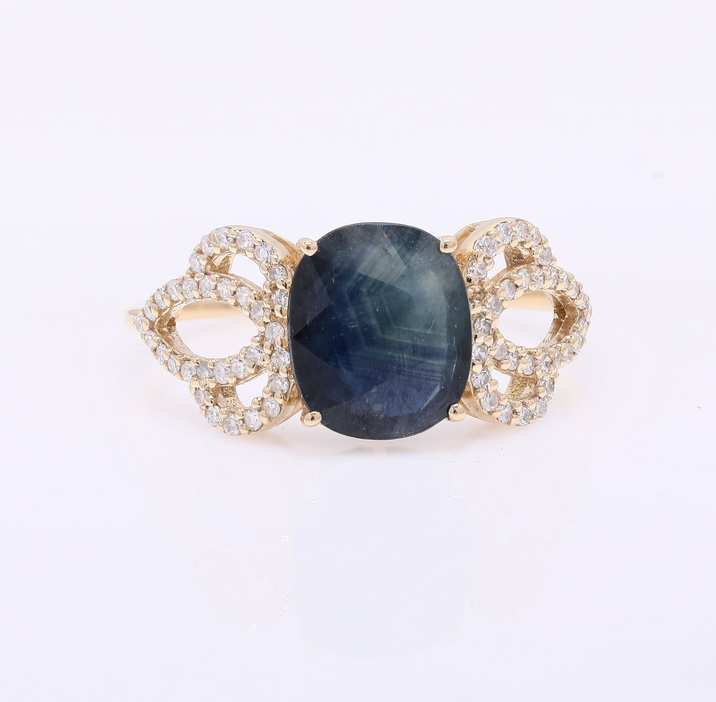 2.05 Ct Cushion Mixed Cut Natural Sapphire 14K Gold Ring