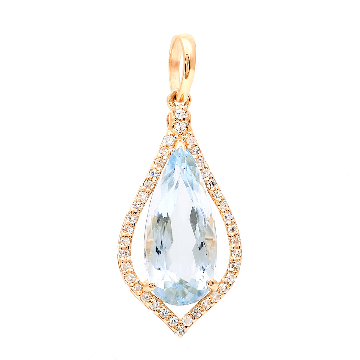2.07 Ct Pear Mixed Cut Natural Aquamarine 14K Gold Pendant