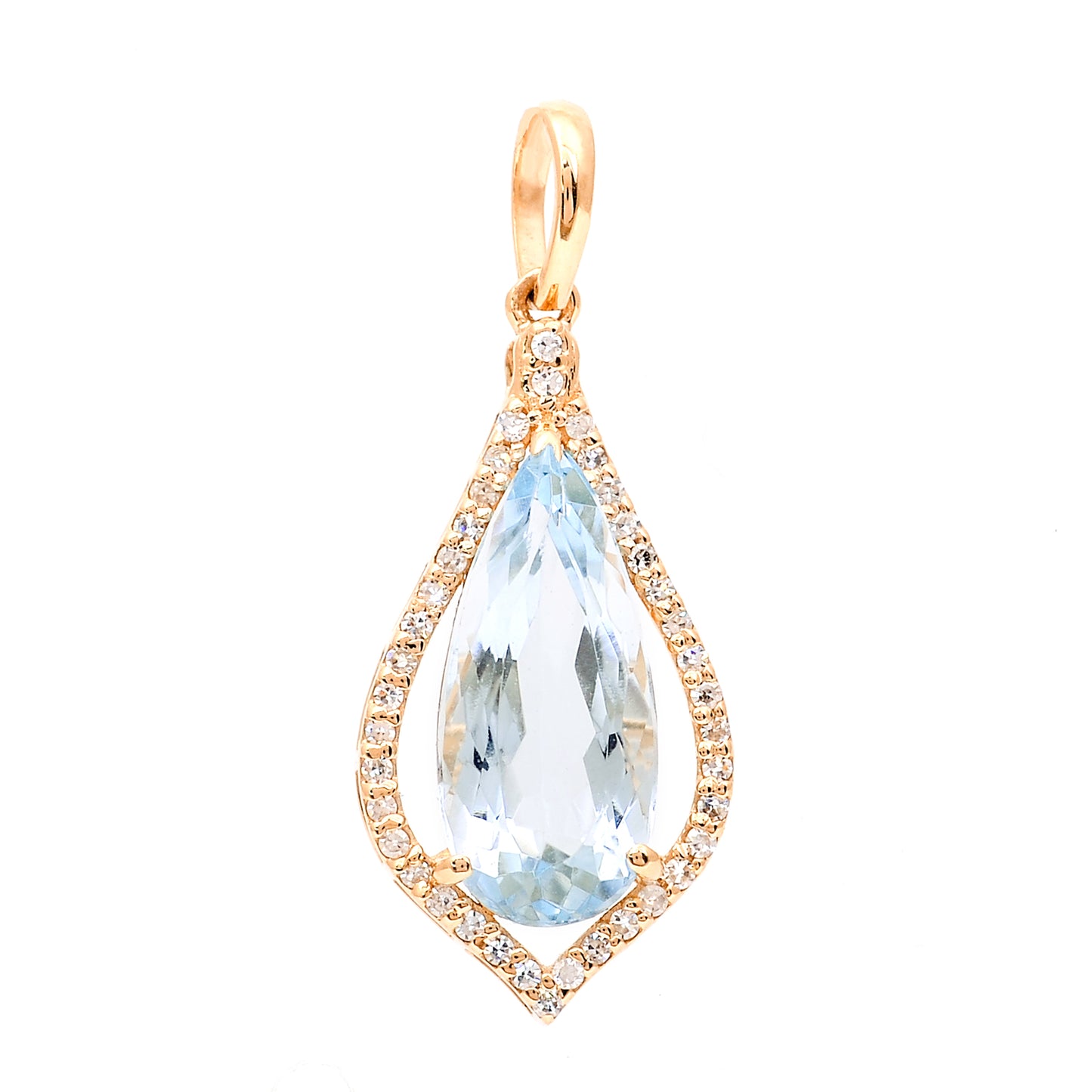 2.07 Ct Pear Mixed Cut Natural Aquamarine 14K Gold Pendant