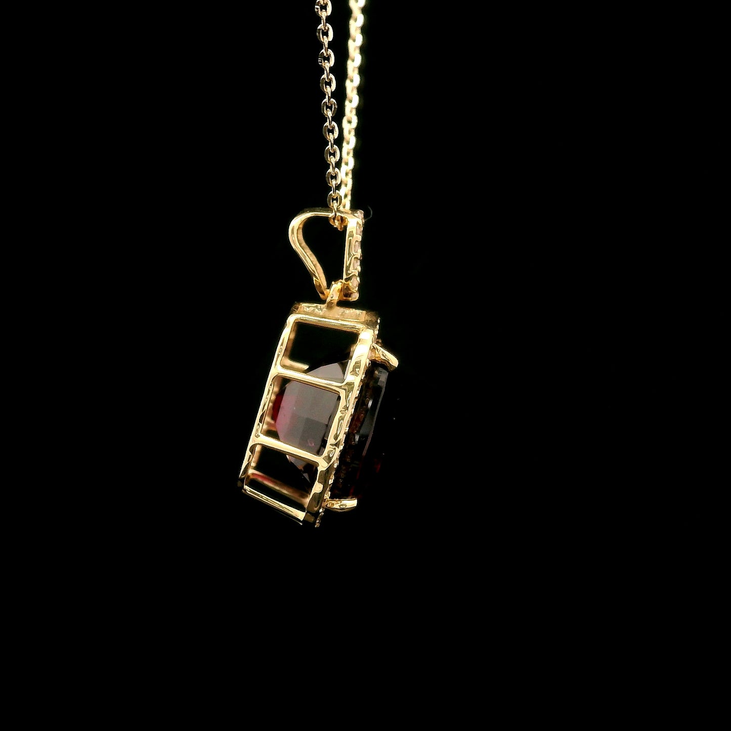 8.36 Ct Cushion Rhodolite 14K Gold Pendant