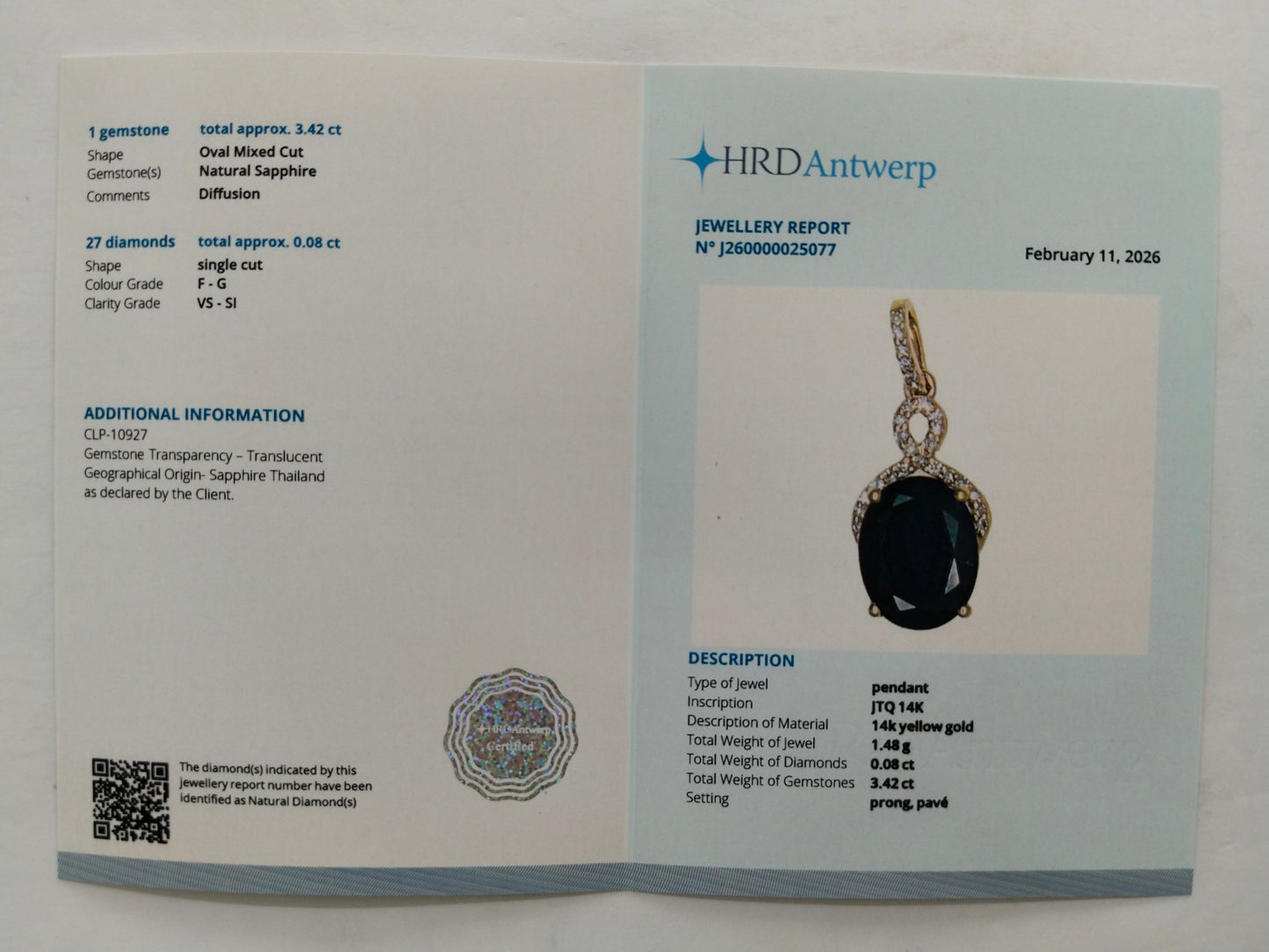 3.50 Ct Oval Mixed Cut Natural Sapphire 14K Gold Pendant