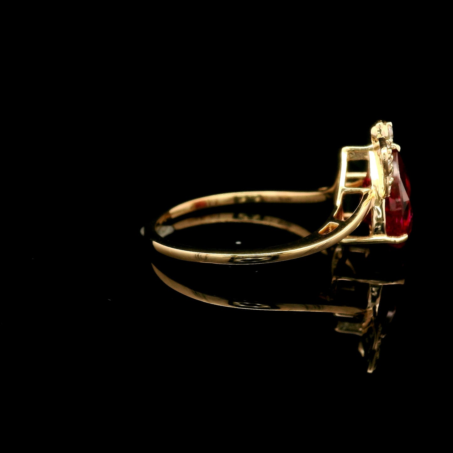 3.05 Ct Pear Mixed Cut Lab Grown Ruby 14K Gold Ring