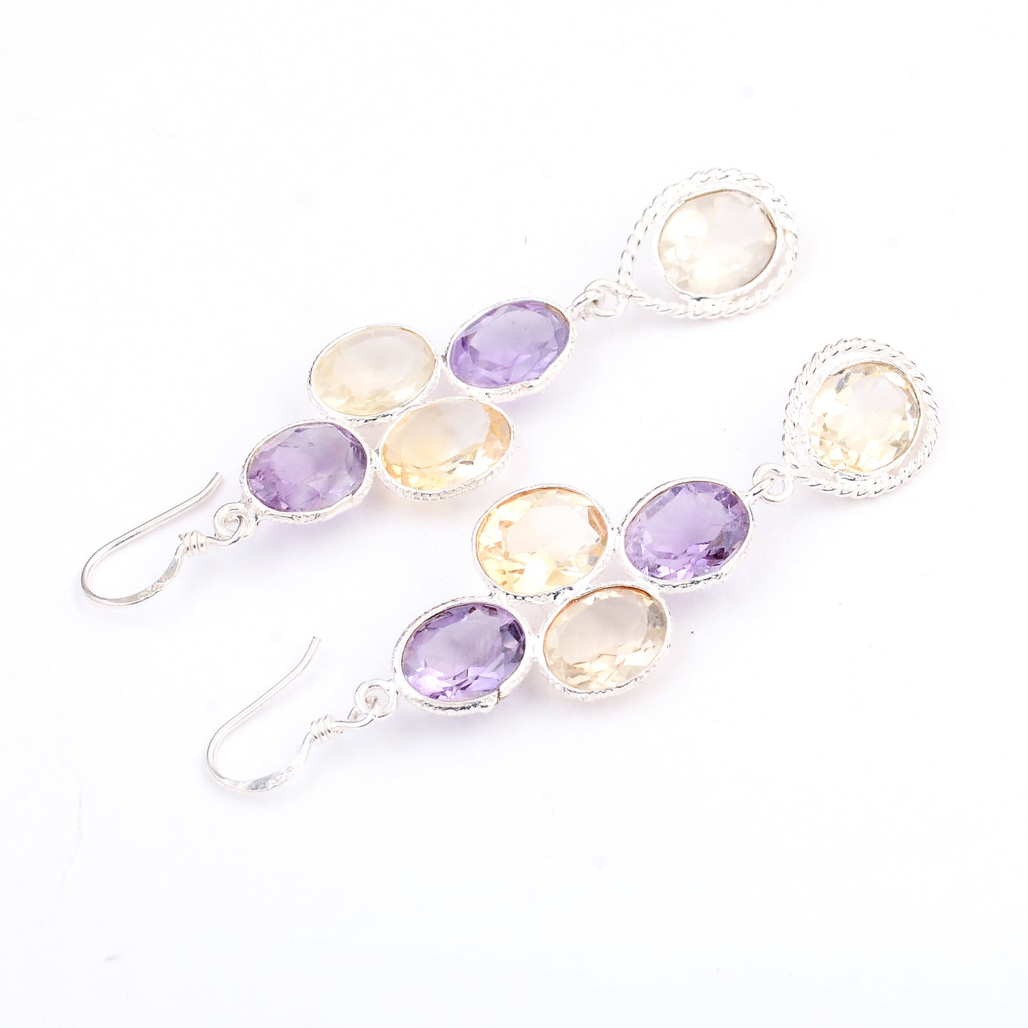 13.80 Ct Amethyst, Citrine 925 Sterling Silver Earrings