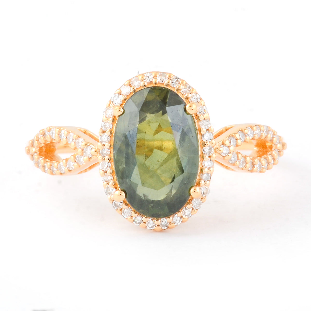 2.88 Ct Oval Mixed Cut Natural Green Sapphire 14K Gold Ring