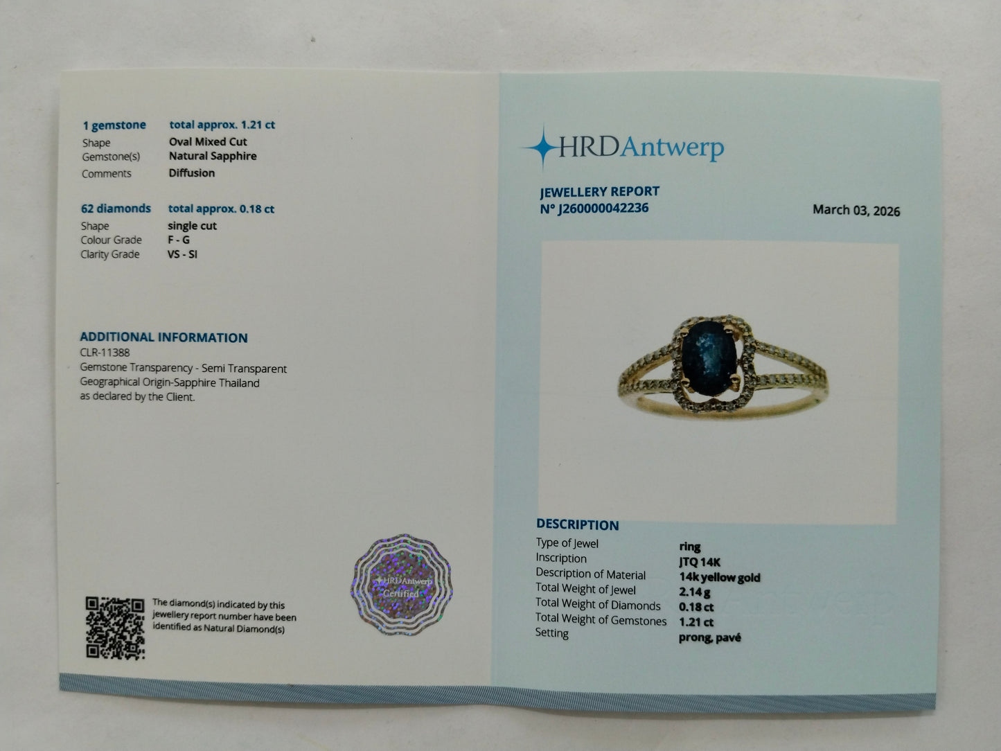 1.39 Ct Oval Mixed Cut Natural Sapphire 14K Gold Ring