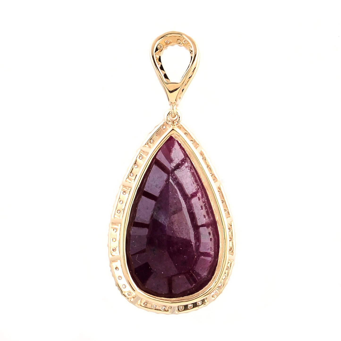 11.39 Ct Pear Mixed Cut Natural Corundum Ruby 14K Gold Pendant