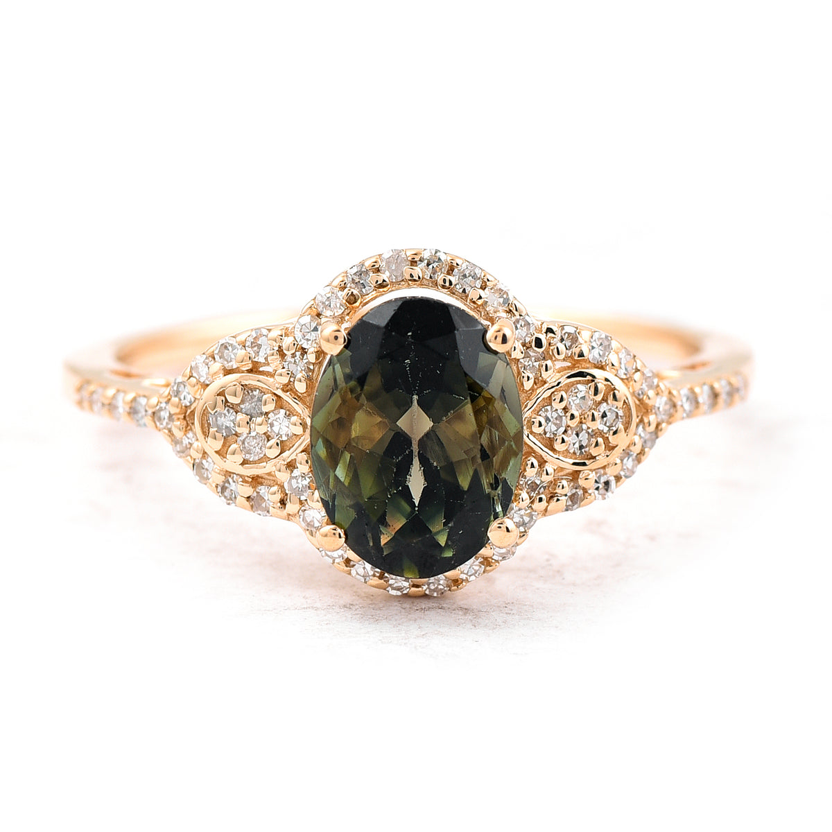 1.66 Ct Oval Mixed Cut Natural Green Tourmaline 14K Gold Ring
