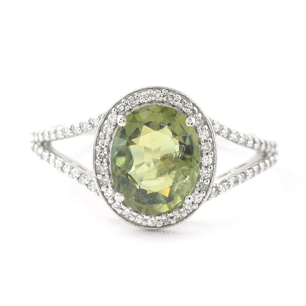 2.40 Ct Oval Mixed Cut Natural Green Sapphire 950 Platinum Ring