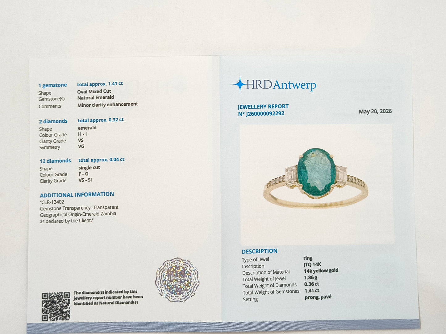 1.77 Ct Oval Emerald 14K Gold Ring