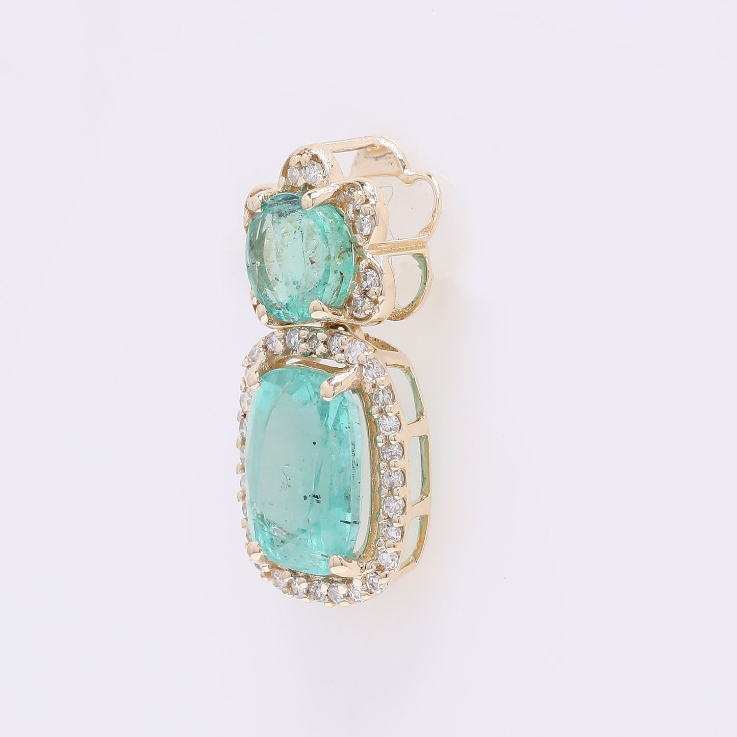 1.90 Ct Cushion Mixed Cut Natural Emerald 14K Gold Pendant