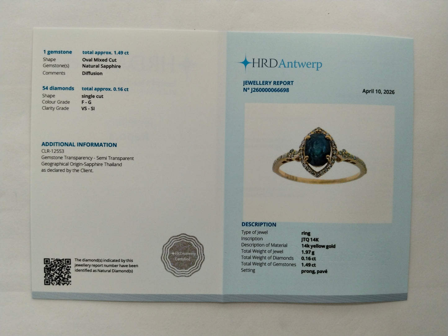 1.65 Ct Oval Mixed Cut Natural Sapphire 14K Gold Ring