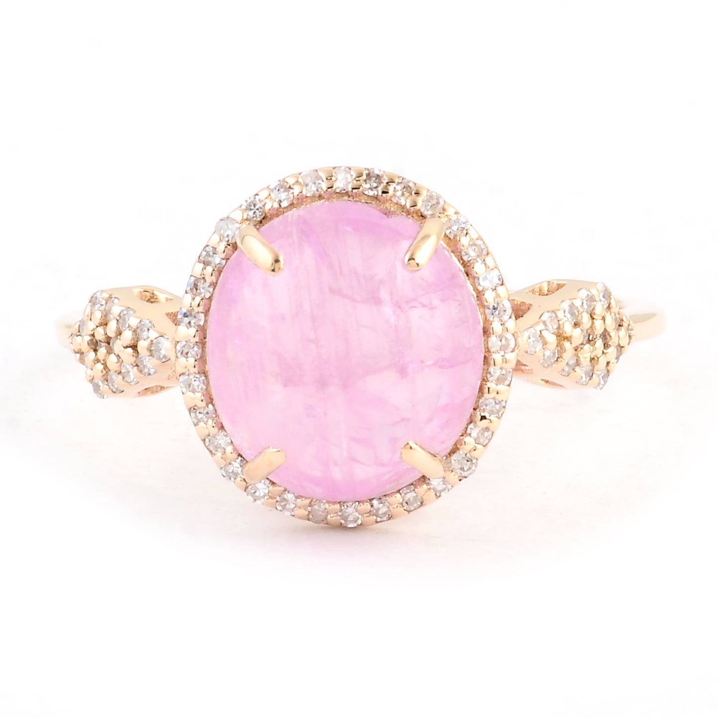 4.95 Ct Oval Cabochon Natural Corundum Pink Sapphire 14K Gold Ring