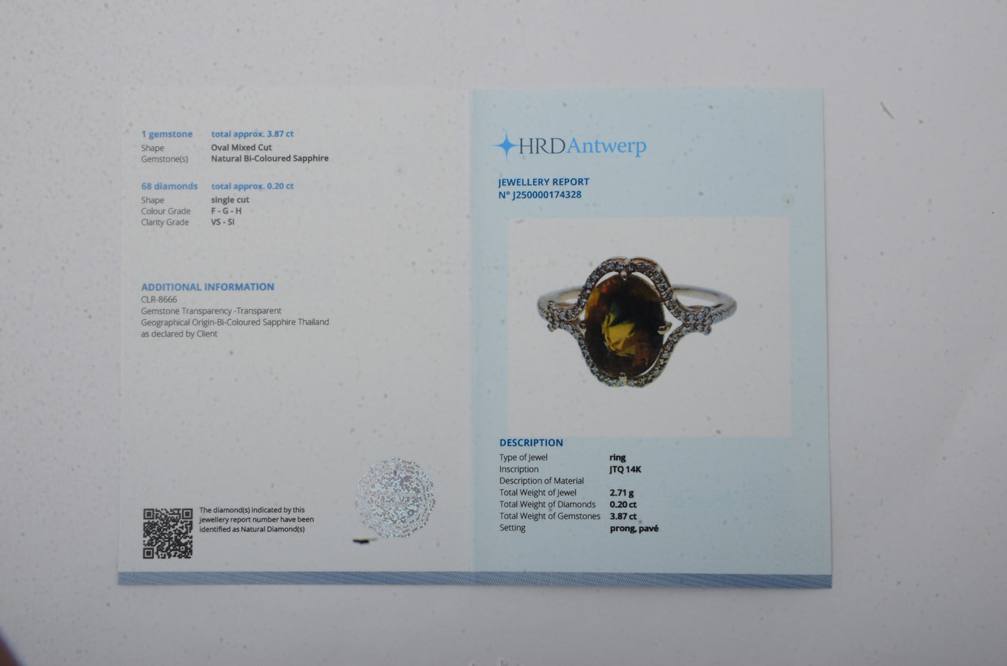 4.07 Ct Oval Mixed Cut Natural Bi Coloured Sapphire 14K Gold Ring