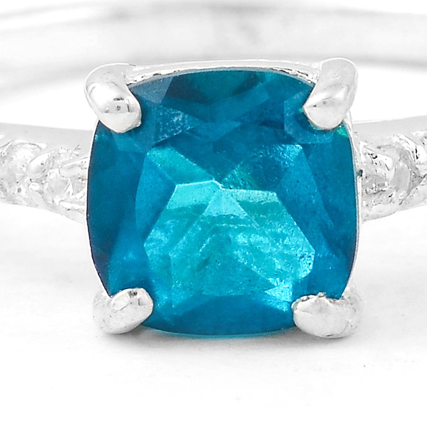 1.96 Ct Cushion Pariba Topaz, Cubic Zirconia, 925 Sterling Silver Ring