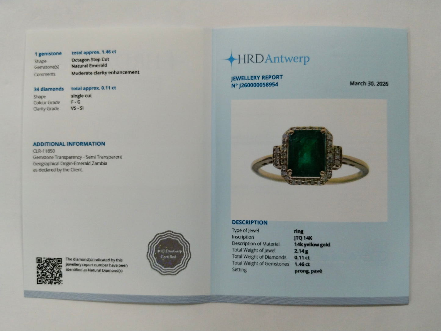 1.57 Ct Octagon Step Cut Natural Emerald 14K Gold Ring