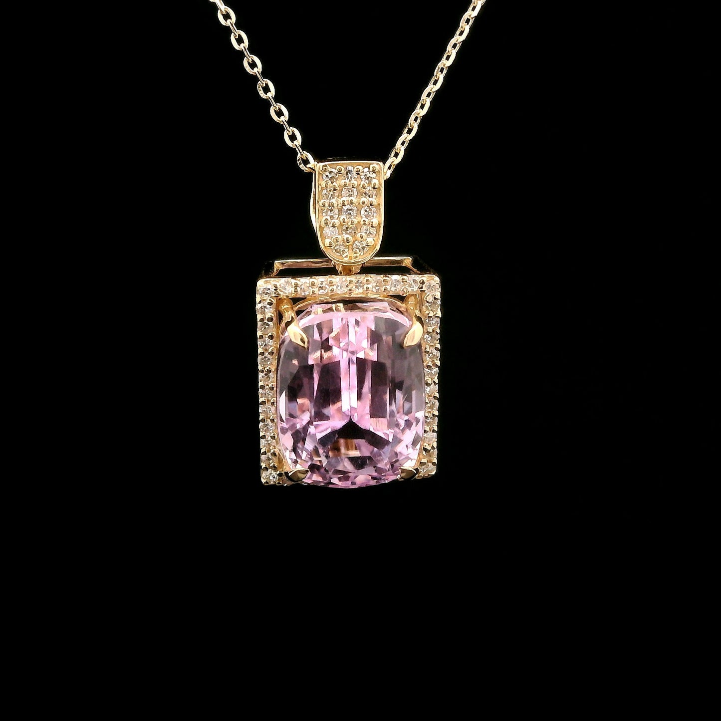 6.28 Ct Cushion Kunzite 14K Gold Pendant