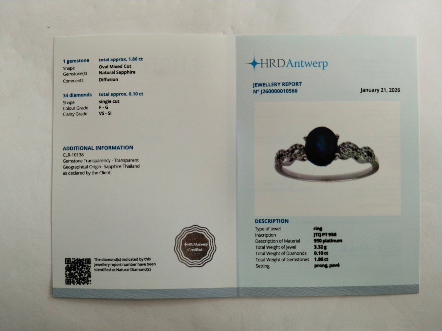 1.96 Ct Oval Mixed Cut Natural Sapphire 950 Platinum Ring