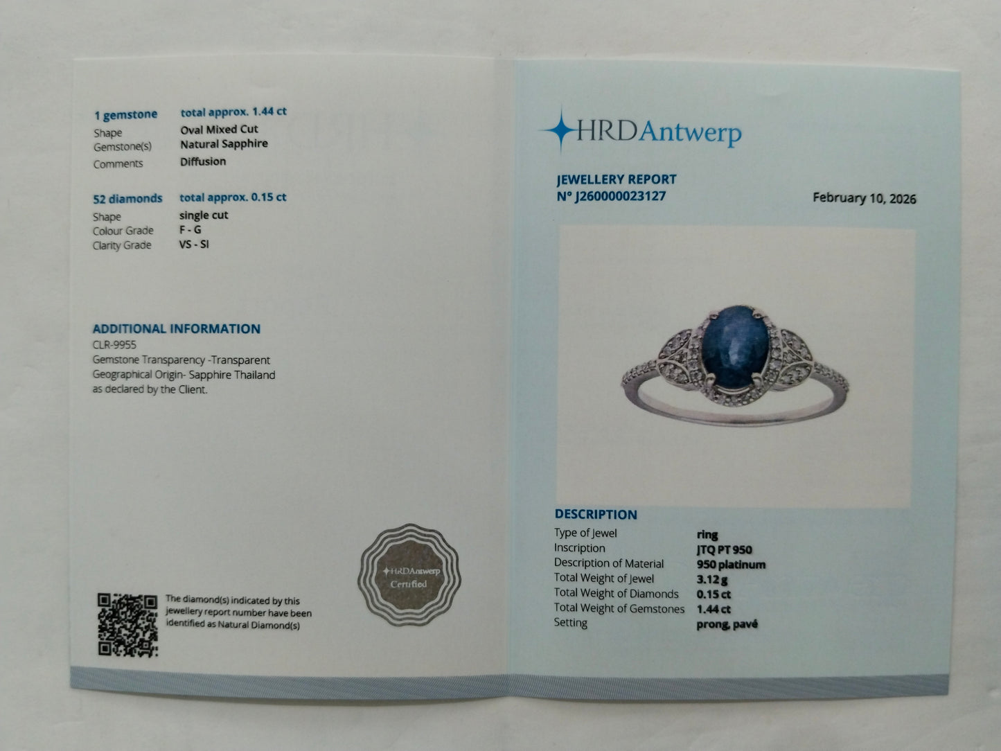 1.59 Ct Oval Mixed Cut Natural Sapphire 950 Platinum Ring