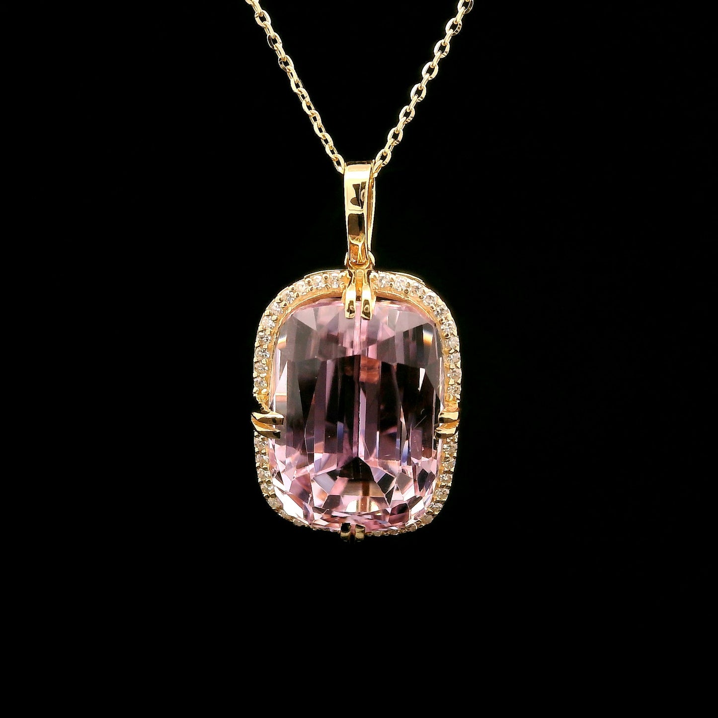 13.71 Ct Cushion Kunzite 14K Gold Pendant