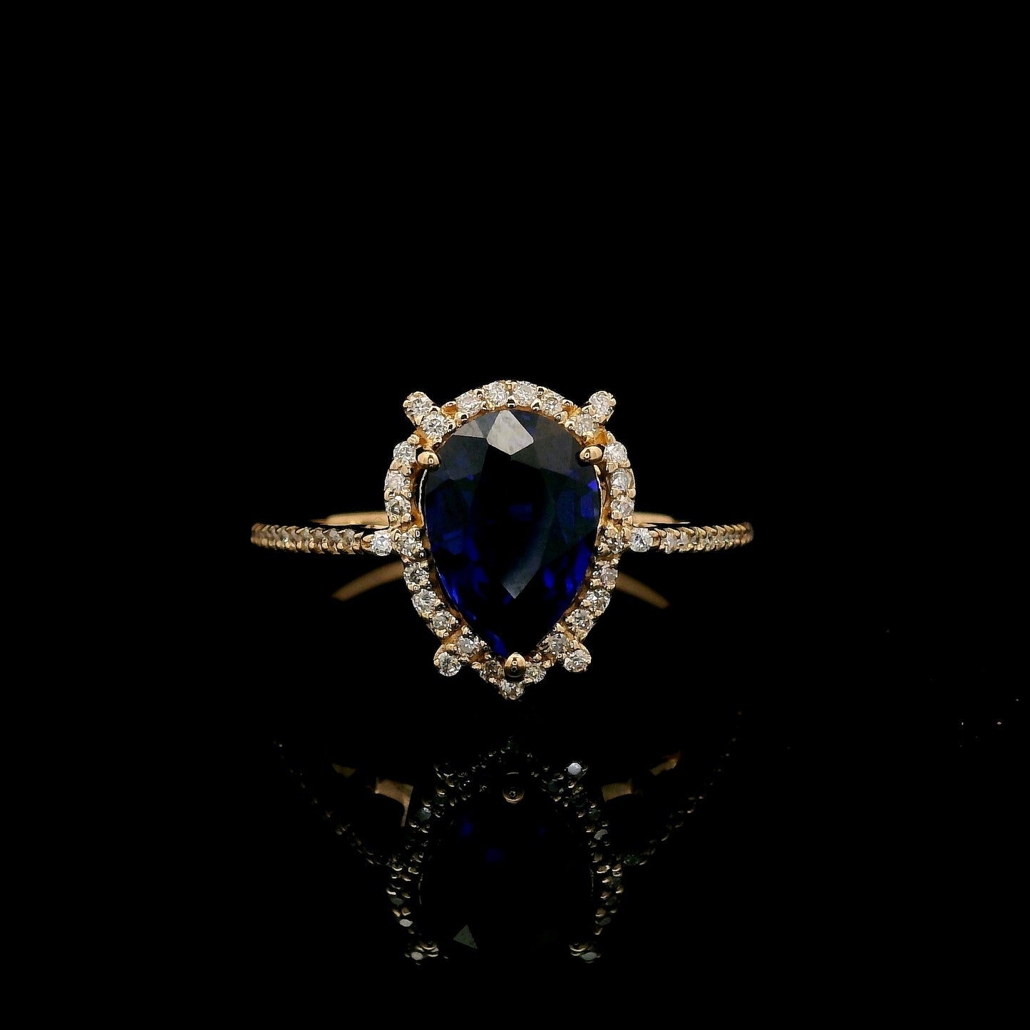 2.29 Ct Pear Mixed Cut Lab Grown Sapphire 14K Gold Ring