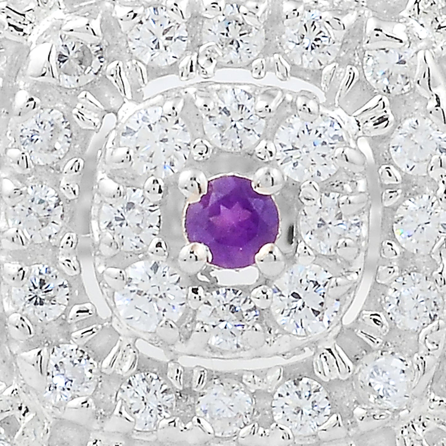 2.11 Ct Round Amethyst, Cubic Zirconia 925 Sterling Silver Ring