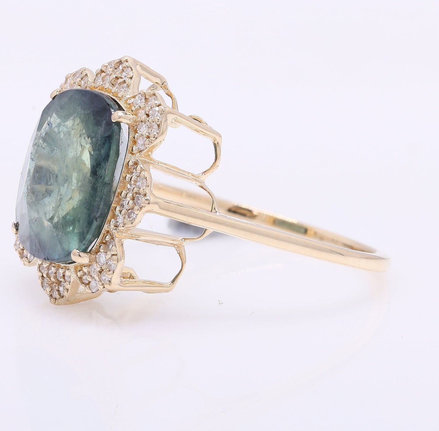 6.13 Ct Cushion Mixed Cut Natural Sapphire 14K Gold Ring