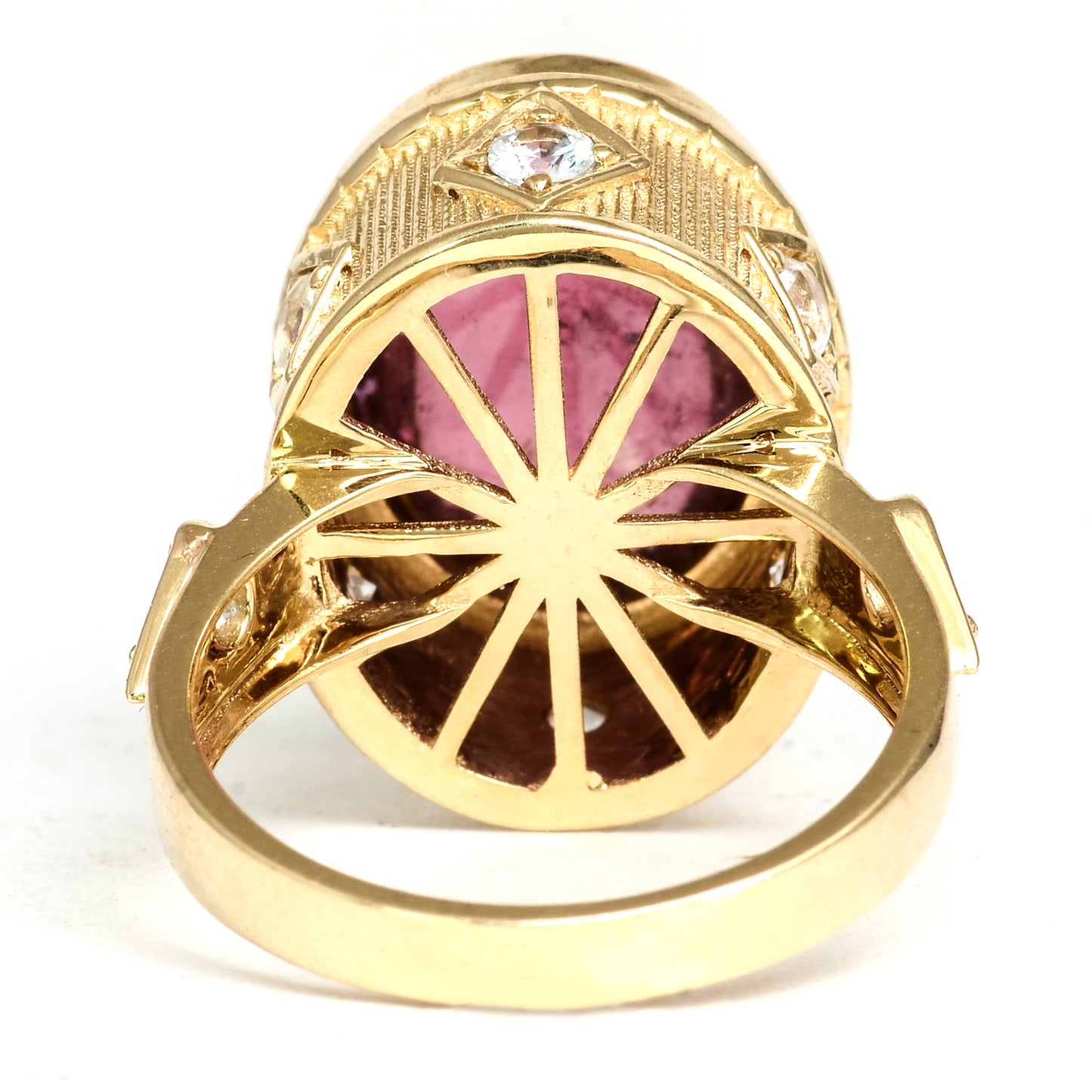 10.84 Carat Oval Cabochon Natural Tourmaline 14K Gold Ring