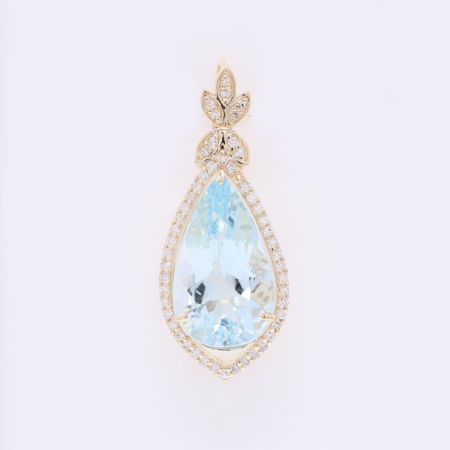 3.33 Ct Pear Mixed Cut Natural Aquamarine 14K Gold Pendant