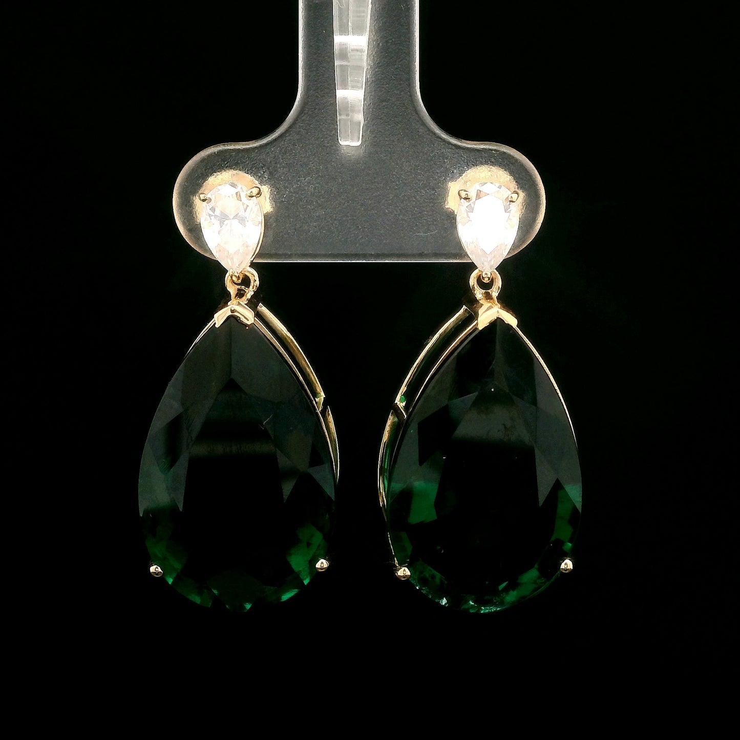 23.16 Ct Pear Mixed Cut Lab Grown Emerald 14K Gold Earrings