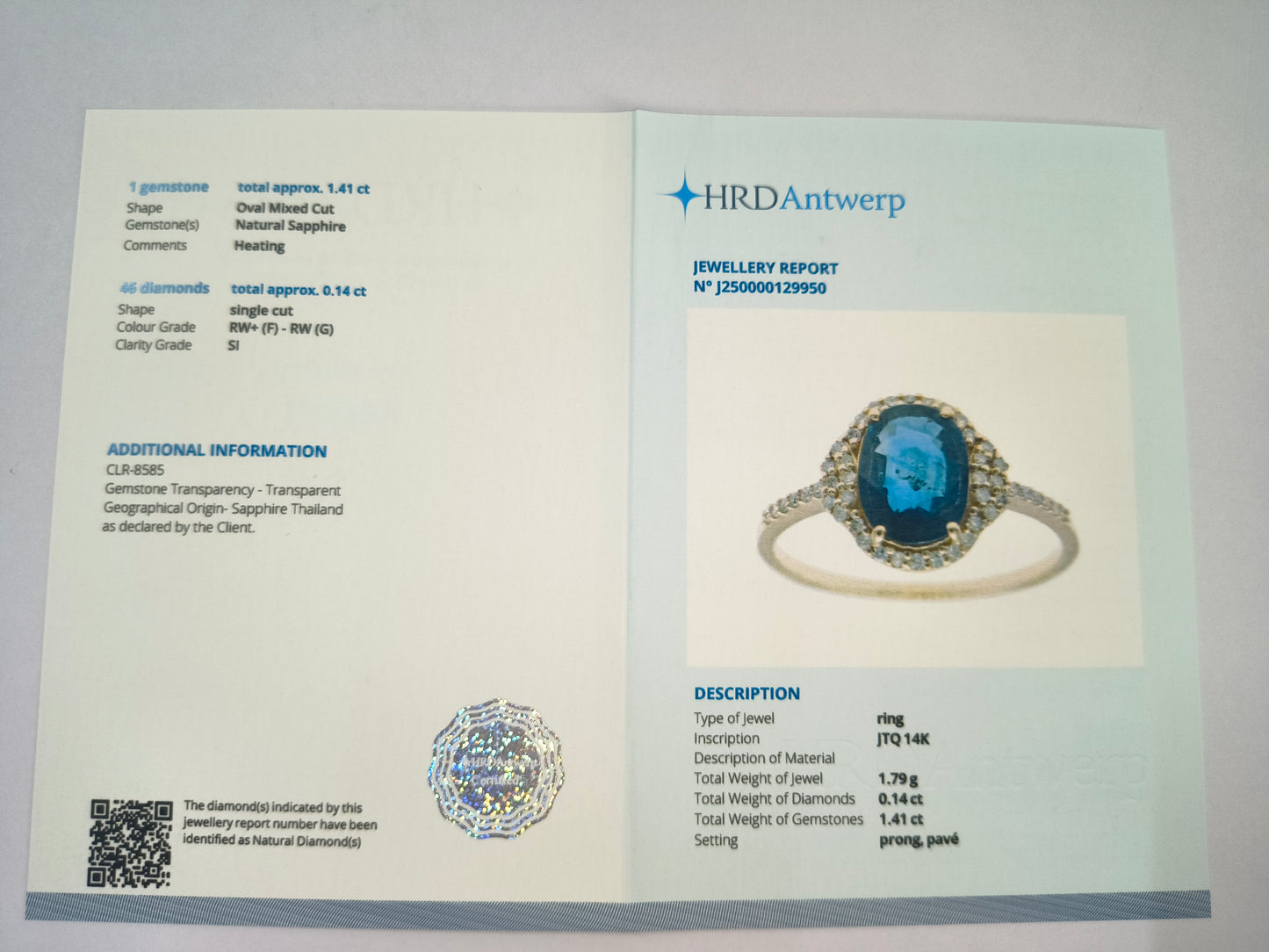 1.55 Ct Oval Natural Sapphire 14K Gold Ring