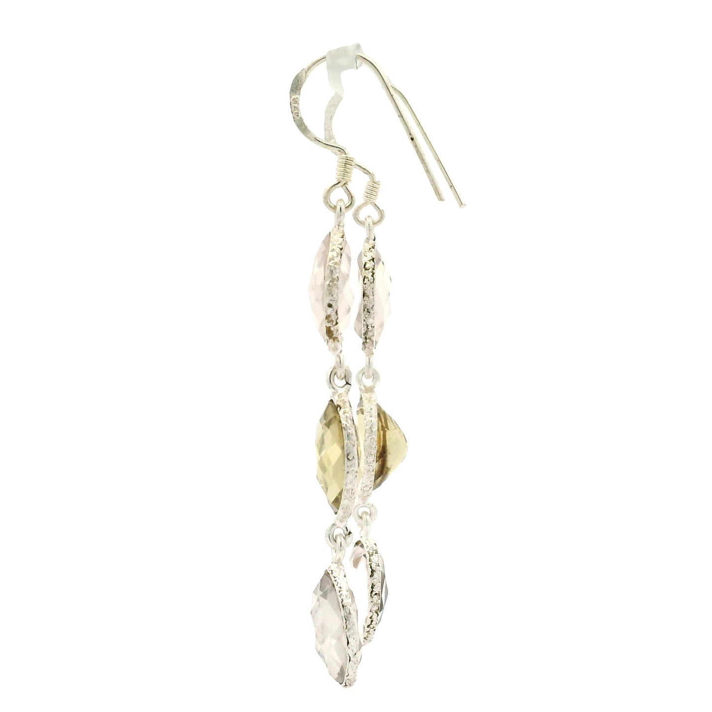 10.10 Ct Rose Quartz, Lemon Quartz 925 Sterling Silver Earrings
