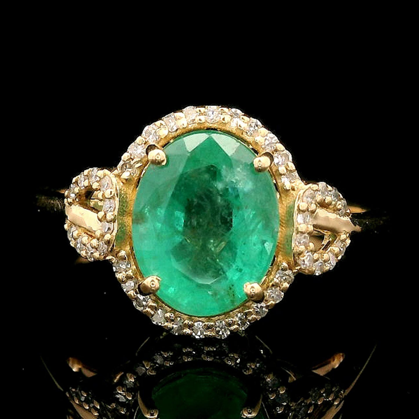 2.04 Ct Oval Mixed Cut Natural Emerald 14K Gold Ring